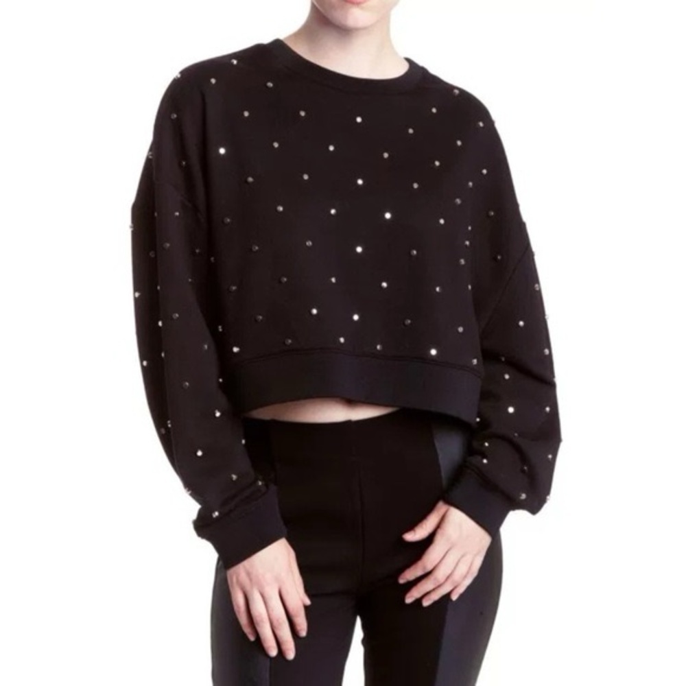 Romeo & Juliet Couture Black Studded Cropped Sweatshirt Size Medium Edgy Glam
